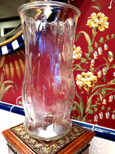 Tall Clear Glass Leaf Pattern VTG VASE FLOWERS Floral Arrangement Height 9.5
