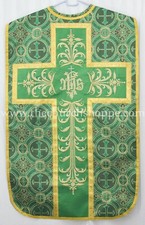 Metallic Green Roman Chasuble Fiddleback Vestment 5pc set,IHS embroidery picture