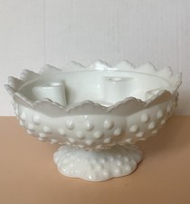 Vintage Fenton Milk Glass Hobnail Footed Candleholder Bowl 3.5 X 6.5 Inches picture