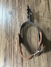 Antique Single Western Spur Iron 8 Point Rowel Vintage Leather Strap Rustic picture