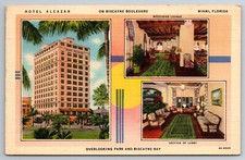 Vintage Postcard Florida FL Miami Biscayne Boulevard Hotel Alcazar c1943 -2806 picture