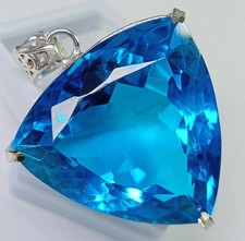 121 Ct Natural Blue Topaz Pendant Trillion Shape 925 Silver Chain IGL Gems 6YHM picture