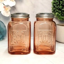 Pink Amber Depression Style Glass Salt & Pepper Shakers, Vintage Kitchen, Retro picture