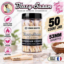 Blazy Susan Shorty 53mm Pre Rolled Cones 50 Count Jar Ultra Thin French Paper picture