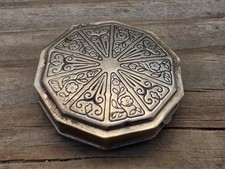 Rare Antique 1920s Doucette Rouge Ornate Silvertone Octagonal Compact Complete picture