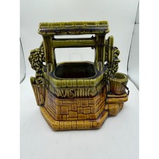 Vintage McCoy Pottery Wishing Well Planter Green Brown Drip Glaze USA Made picture