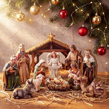 12 Pcs Christmas Nativity Scene Set, Wooden Christmas Decor Holy Family Figurine picture
