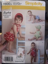 Simplicity 1600 Vintage Baby Romper Bonnet Pattern Size XXS-L Cut picture