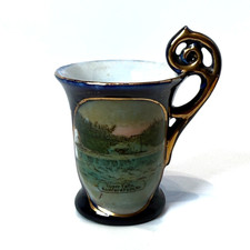 RUMFORD -UPPER FALLS - MAINE ME Antique Souvenir China TRINKET COBALT CUP picture