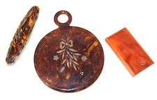 Vintage Tortoiseshell Plastic Mirror - Slide Away Comb - Shoe Buff LOT 3 picture
