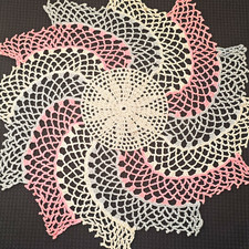 Beautiful Vintage Pink Gray Lace Crochet Round Doily Floral Pattern 10-15 in picture