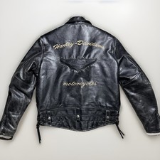 Vintage 1993 Harley Davidson Wing Embossment Leather Biker Jacket picture