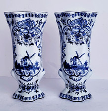 Antique DELFT BLUE & WHITE VASE PORCELAIN EMBOSSED ACCENTS - REGOUT MAASTRICHT picture