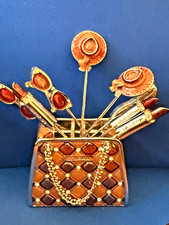 ST. JOHN by Marie Gray Enamel Silver-Tone Metal Cocktail Picks Purse Crystals picture