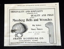 1900 OLD MAGAZINE PRINT AD, FRANK MOSSBERG CO, FOR BICYCLE BELLS AND WRENCHES picture