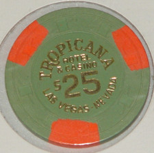 Vintage 1979 Tropicana Las Vegas $25 Casino Chip Green Orange Hot Stamp picture
