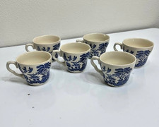 Vintage English Ironstone Old Willow Pattern Cups and Saucers x 6 picture