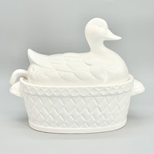 Himark White Ceramic Duck Soup Tureen Covered Dish Gravy Boat W/ Ladle picture