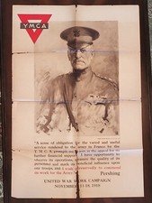 Original 1918 WWI US General Pershing YMCA Poster United War Campaign France picture