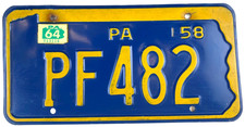 Vintage Pennsylvania 1964 License Plate 1958 Base PF482 Man Cave Wall Decor picture