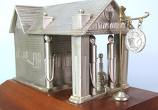 TEXACO 1920's Era Gas Station Pewter Replica on Wood Base Vintage Dealer Award picture
