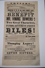 Antique Ad Billing Nov. 2 1866 George Vining Bowers Comedian BILES Ephemera HTF picture