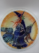 PEGGY KARR GLASS BOWL HALLOWEEN WITCH ON BROOMSTICK picture