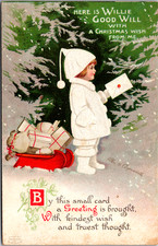 Postcard Here is Willie Goodwill with Christmas Wish From Me 1913 Embossed picture
