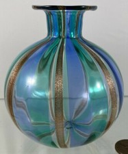 Vintage Pontiled Art Glass Latticino Perfume Bottle Murano Multi-colored Gold picture