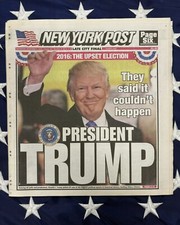 Donald Trump First Presidential Election Win New York Post 11/9/2016 Newspaper picture