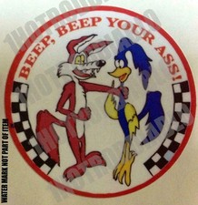 ROADRUNNER BEEP BEEP HOT ROD  RAT FINK BIKER MOTORCYCLES TOOLS STICKER  4  in. picture