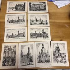 Set of 10 Dresden Signed Original Etchings - VTG W Schütz Engelhard Postcards picture