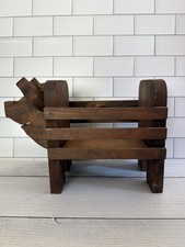 Vintage Rustic Handcrafted Wooden Pig Planter Crate Basket Farmhouse Country 12