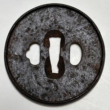 Japanese Iron Tsuba Arabesque Inlay Round Antique Sword Fitting picture