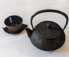 Iwachu Japanese Cast Iron Teapot Set Nanbu Tekki Tetsubin Goldfish Koi Cup Leaf picture