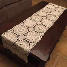 Vintage Cotton Hand Crochet Lace Rectangle Table Runner Dresser Scarf Doilies picture