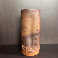 Vintage Japanese Bizen Style Pottery Vase 18.5cm Rustic Brown Wabi Sabi Japan picture