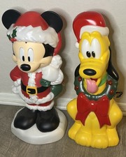 Disney's 2ft Pluto & Mickey in Santa Hat Lighted Christmas Blow Mold Yard Decor picture