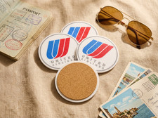 United Airlines Retro Tulip Logo Coasters Set (4) w/ Holder Vintage Decor picture