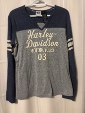 Womens XL Harley Davidson® V-neck top blue and gray heather sporty excellent picture