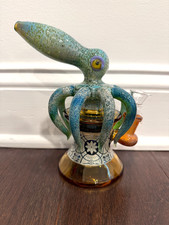 8” Premium Glass Water Pipe Art Green Sea Monster Octopus Squid 14mm picture