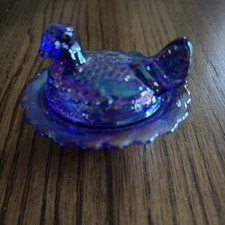 Hen on Nest Chicken Salt On Wide Mosser Cobalt Blue Carnival  2.75