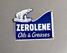 VINTAGE 13” ZEROLENE BEAR GREASE PORCELAIN SIGN CAR GAS TRUCK OIL MOTORCYCLE picture
