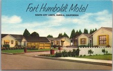 Vintage 1950s EUREKA, California Postcard FORT HUMBOLDT MOTEL Roadside Linen picture