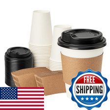 Racetop 12 Oz 50 Pack Disposable Paper Coffee Cups Lids And Sleeves 12Oz Coffee picture