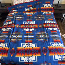 GORGEOUS VTG W/TAG NEVER USED PENDLETON 64 X 80 CHIEF JOSEPH BLANKET ROYAL BLUE picture