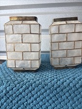 Set of 2 vtg Capiz shell brass lamp shades 8 Inches Tall X6 Inches Square picture