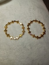 2 Pretty, Unique Goldtone Cross And Heart 6 Inch Bracelets  On An Elastic Cord. picture