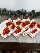 Vintage Vera Neumann Cloth Napkins Set Of 4 Orange Flowers Square MCM Kitchen picture