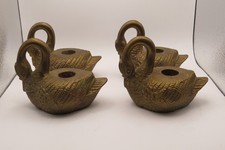 Vintage Set Of 4 Matching Brass Swan Candle Holders Metal Art picture
